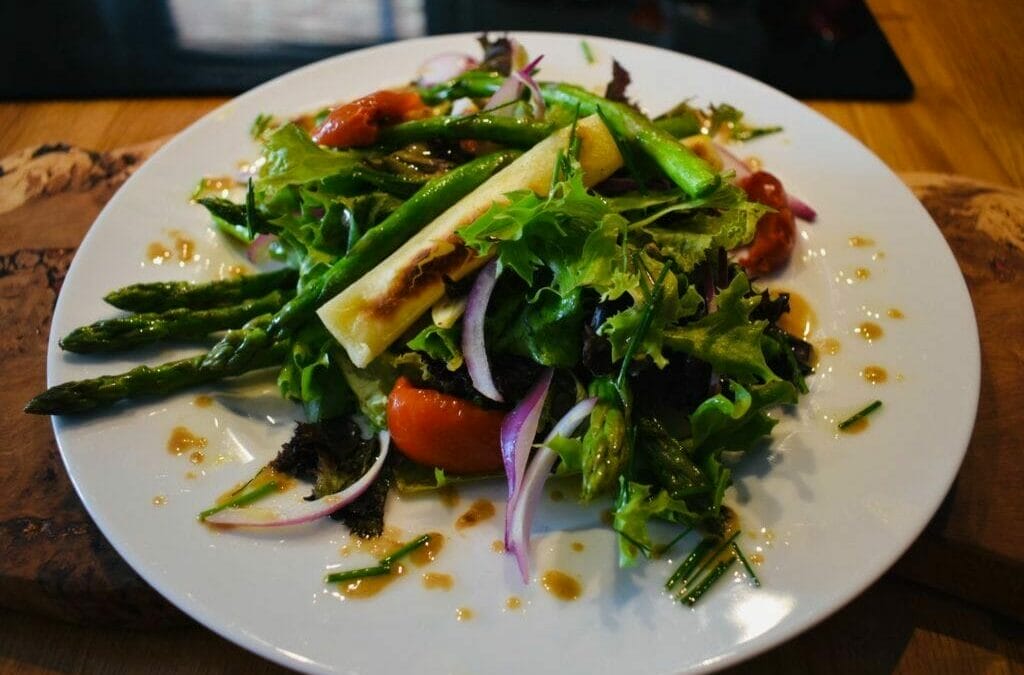 Asparagus Summer Salad and Grilled Vegan Halloumi