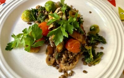 Kale, Baby Sprouts, Brown Lentils on Sourdough Toast