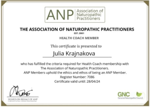 Association of naturopathic practitioners certificate.