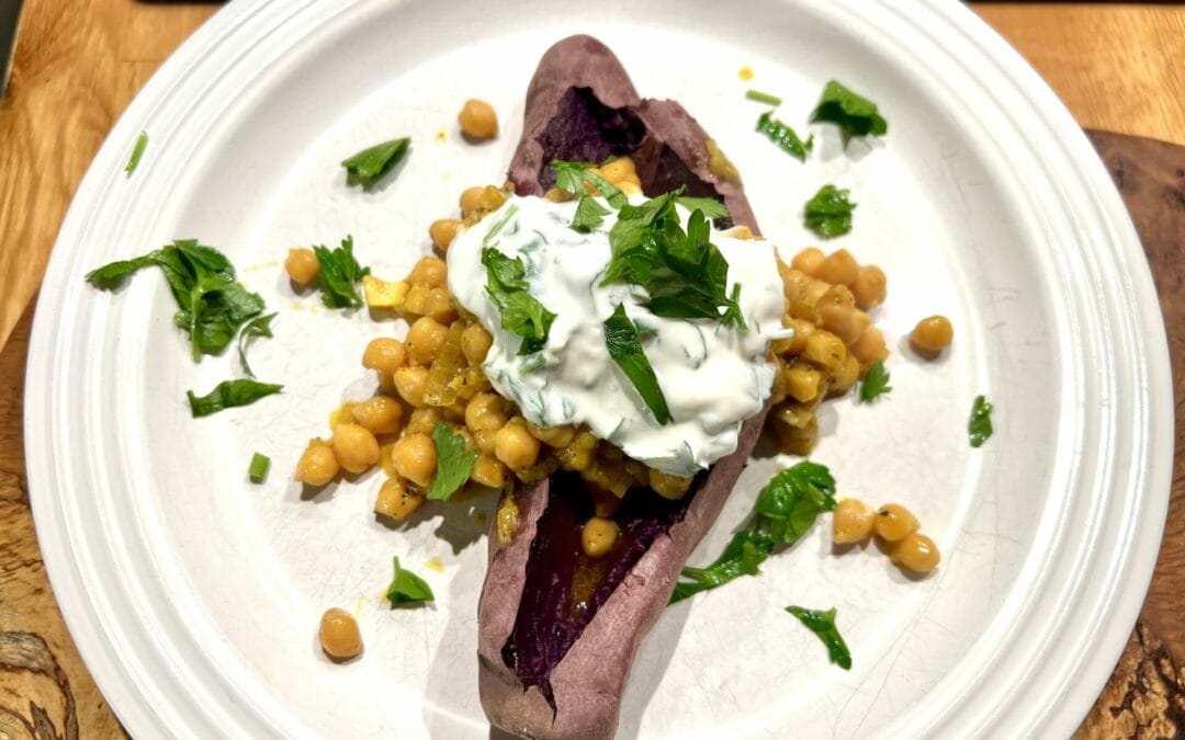 Baked Purple Potatoe with Turmeric Chickpeas: Eating for Longevity