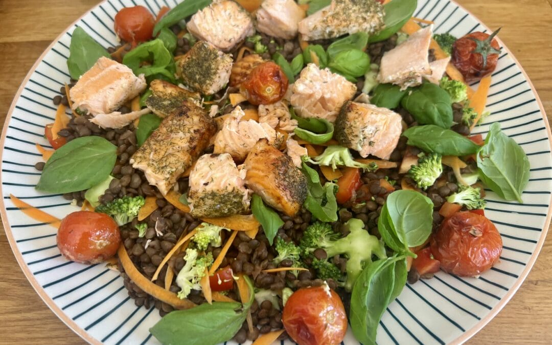 Microbiome-Boosting Lentil & Oven-Roasted Salmon & Tahini Drizzle