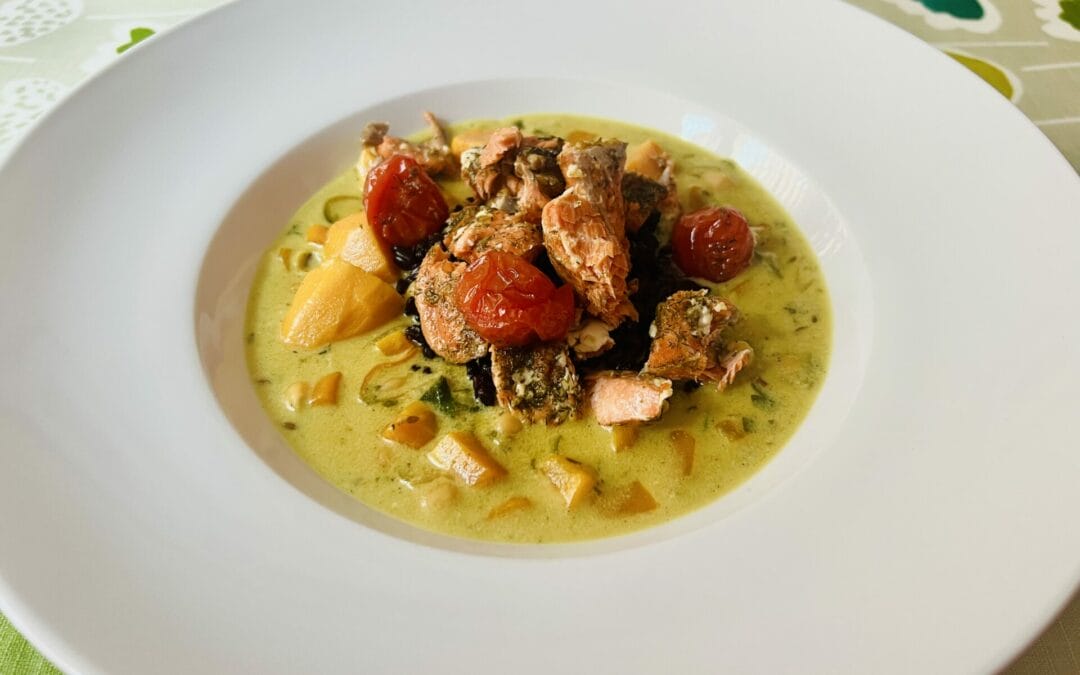 Wild Salmon Sweet Potatoes Curry with Black Rice