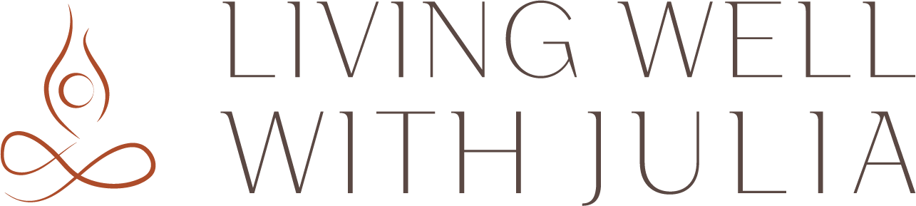 Logo featuring a stylized abstract figure on the left and the text “LIVING WELL WITH JULIA” in uppercase letters on the right. Logo featuring a stylized abstract figure on the left and the text “LIVING WELL WITH JULIA” in uppercase letters on the right.